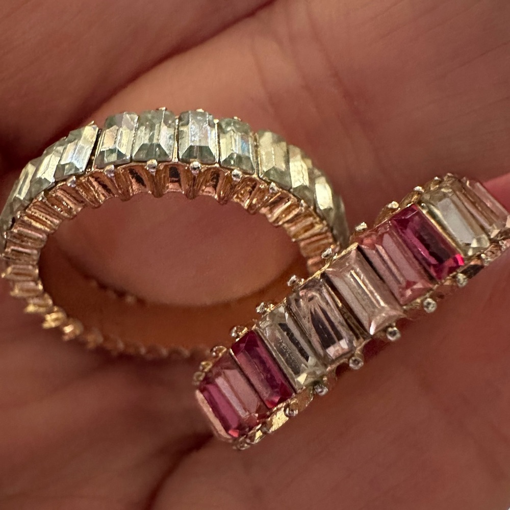 Sale price elegant two band Rings Pink and white Eternity crystal Gemstone - Picture 4 of 7